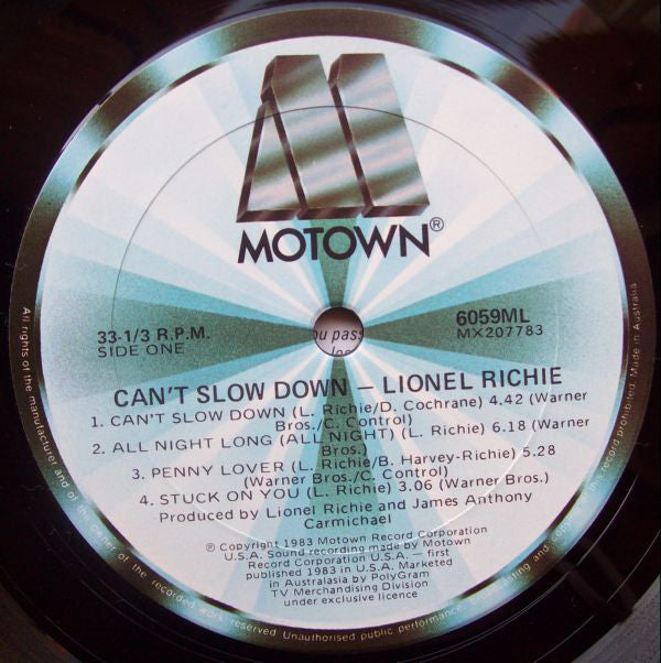 Lionel Richie : Can't Slow Down (LP, Album, Gat)