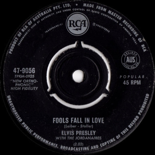 Elvis Presley With The Jordanaires : Indescribably Blue / Fools Fall In Love (7")