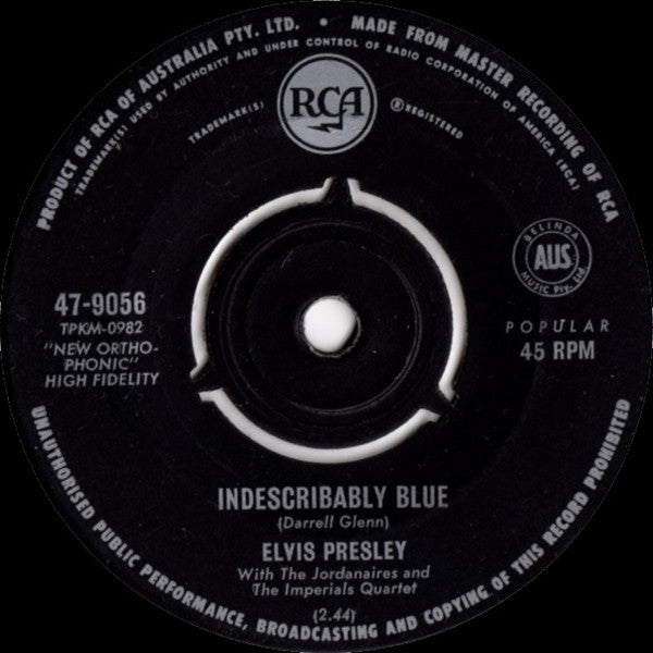 Elvis Presley With The Jordanaires : Indescribably Blue / Fools Fall In Love (7")