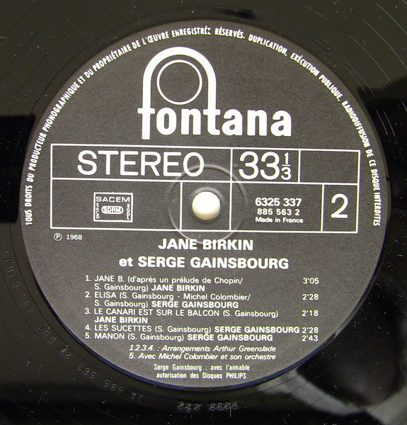 Jane Birkin, Serge Gainsbourg : Jane Birkin Et Serge Gainsbourg (LP, Album, RE, Ⓑ)