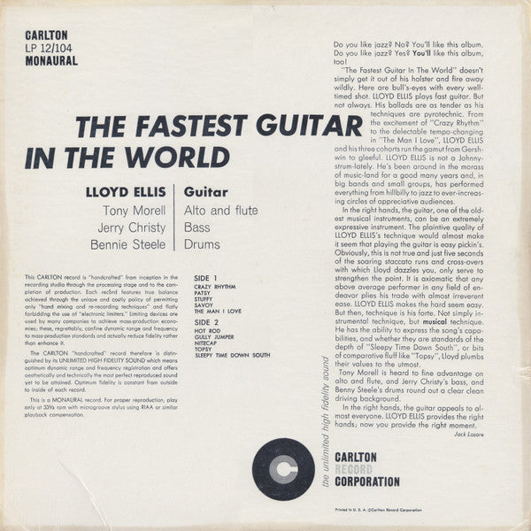 Lloyd Ellis : The Fastest Guitar In The World (LP, Album, Mono)