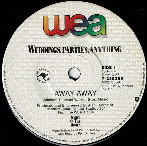 Weddings, Parties, Anything : Away Away (7", Single)