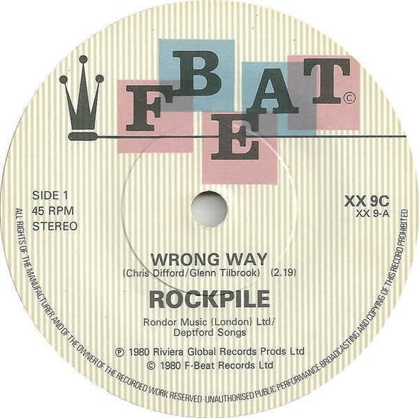 Rockpile : Wrong Way (7", Single, Yel)
