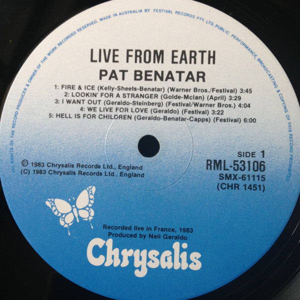 Pat Benatar : Live From Earth (LP, Album)