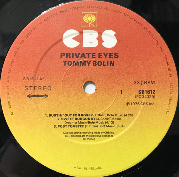 Tommy Bolin : Private Eyes (LP, Album)