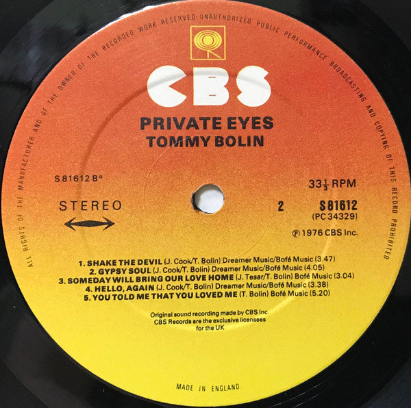 Tommy Bolin : Private Eyes (LP, Album)