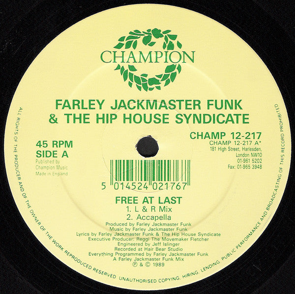 Farley Jackmaster Funk* & The Hip House Syndicate : Free At Last (12")