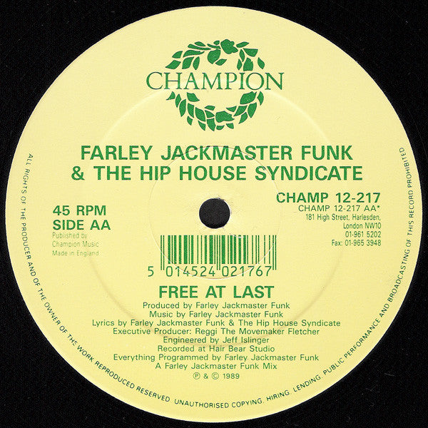 Farley Jackmaster Funk* & The Hip House Syndicate : Free At Last (12")