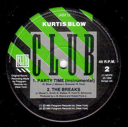 Kurtis Blow : Party Time (The Go-Go Edition) / The Breaks (12", Single)