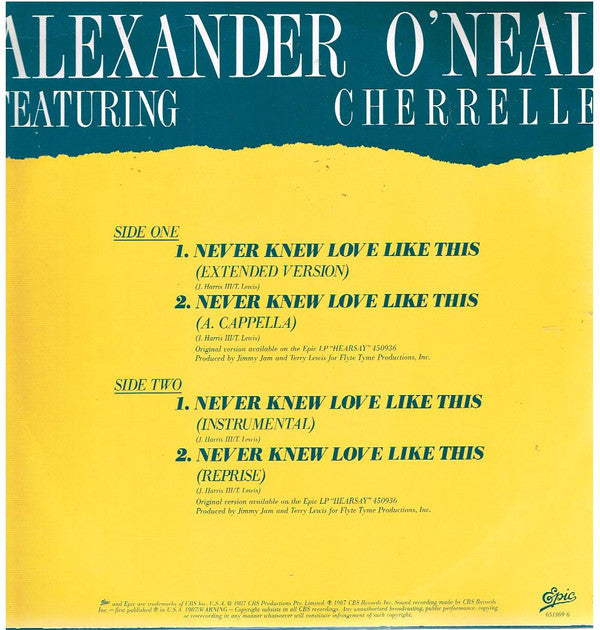 Alexander O'Neal Featuring Cherrelle : Never Knew Love Like This (12")