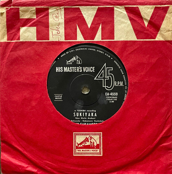 Kyu Sakamoto : Sukiyaka (Ueo Muite Arukou) / Anoko-No Namae-Wa Nantenkana (7", Single, RP, Bla)
