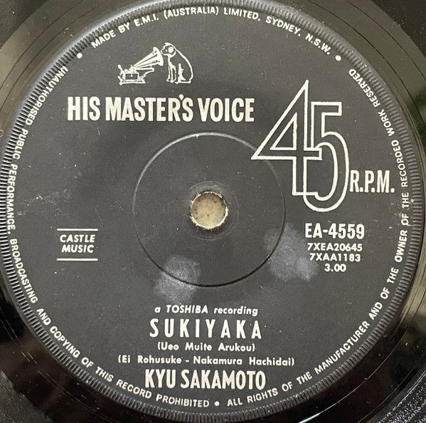 Kyu Sakamoto : Sukiyaka (Ueo Muite Arukou) / Anoko-No Namae-Wa Nantenkana (7", Single, RP, Bla)