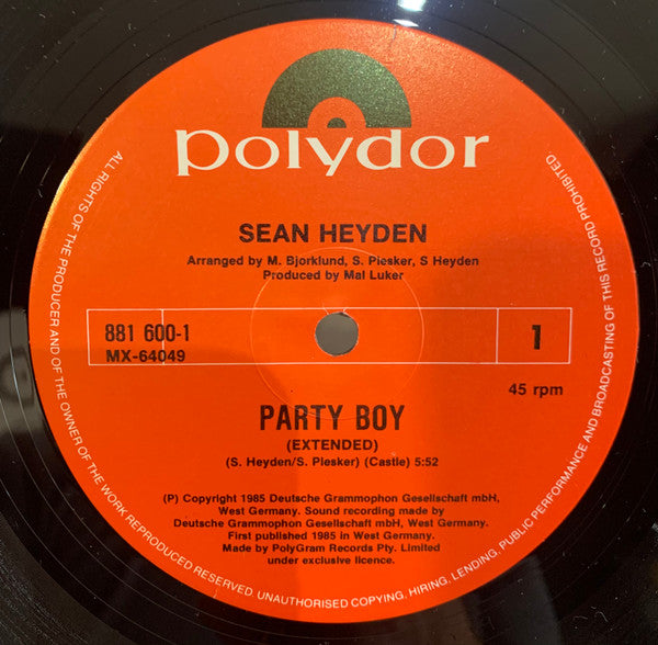 Sean Heyden : Party Boy (12", Maxi)