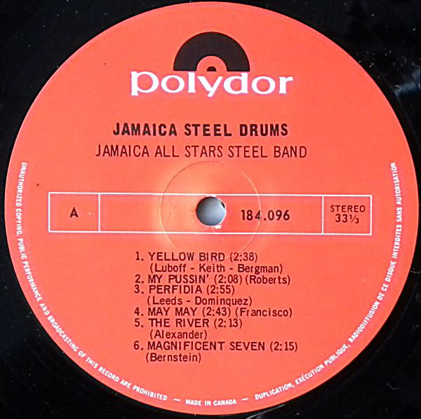 Jamaica All Stars Steel Band : Jamaica Steel Drums (LP, Album)