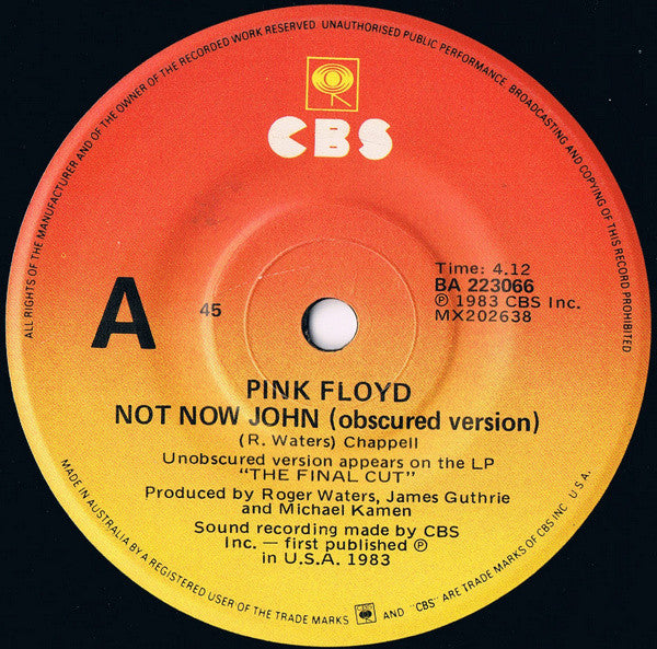 Pink Floyd : Not Now John (Obscured Version) (7&quot;, Single)