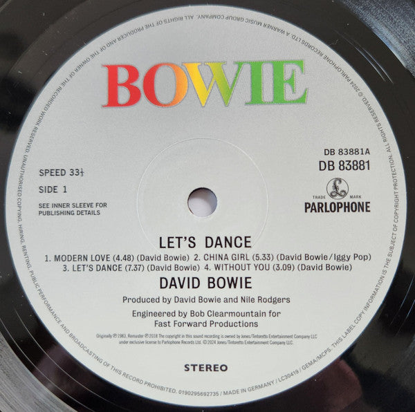 David Bowie : Let's Dance (LP, Album, RM, RP, 180)