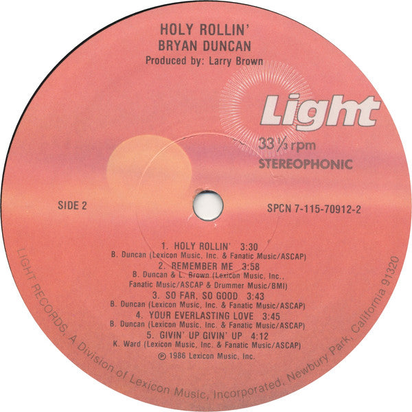 Bryan Duncan : Holy Rollin' (LP, Album)