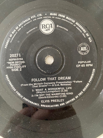 Elvis Presley : Follow That Dream (7", EP, Sol)