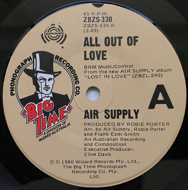 Air Supply : All Out Of Love (7", Single)