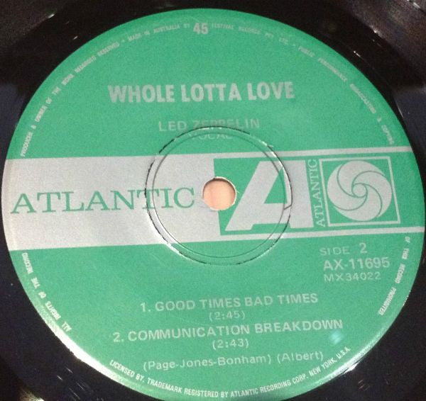 Led Zeppelin : Whole Lotta Love (7", EP, Mono)