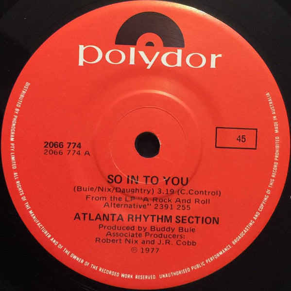 Atlanta Rhythm Section : So In To You (7", Single)