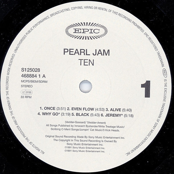 Pearl Jam : Ten (LP, Album, RE, 125)