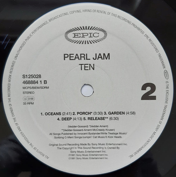 Pearl Jam : Ten (LP, Album, RE, 125)