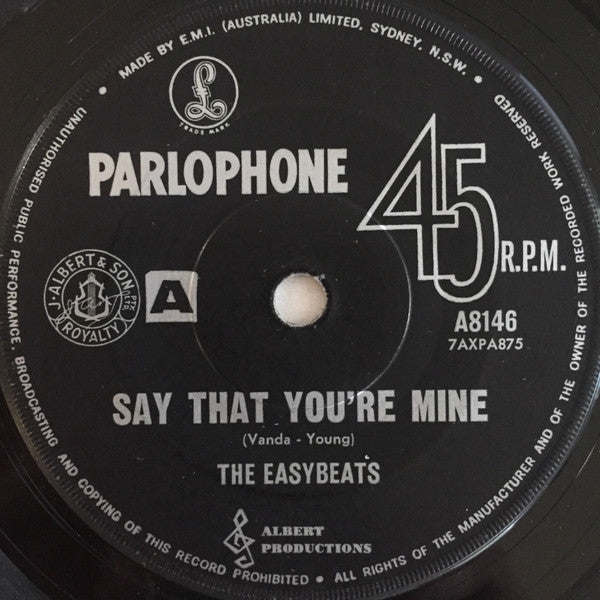 The Easybeats : For My Woman / Say That You're Mine (7", Single, Log)