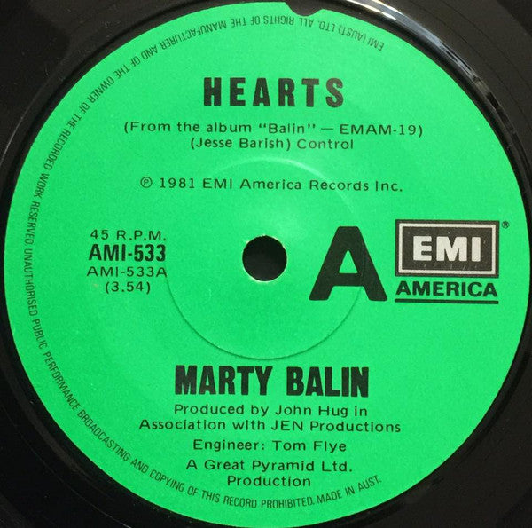 Marty Balin : Hearts (7&quot;, Single)