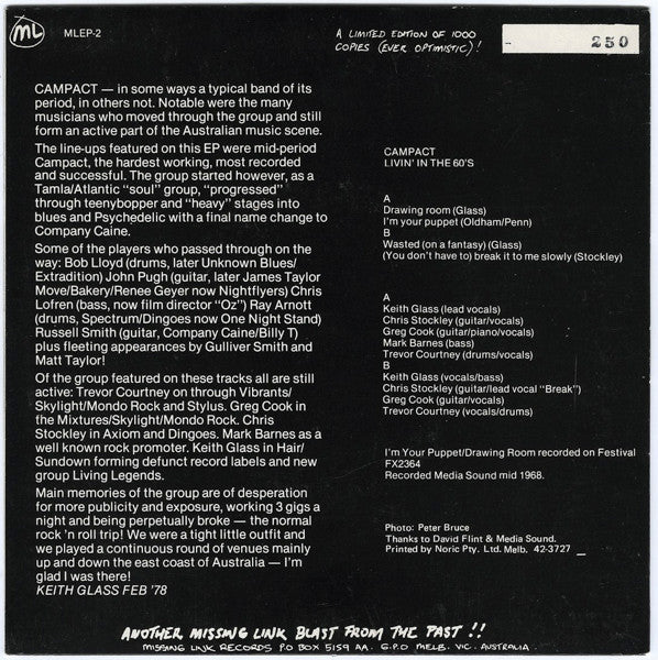 Cam-Pact : Living In The 60s (7", Mono, Ltd, EP)
