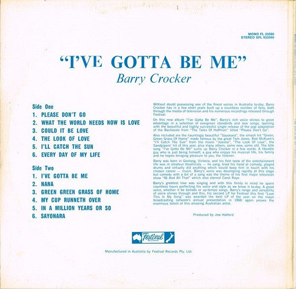 Barry Crocker : I've Gotta Be Me (LP, Album)