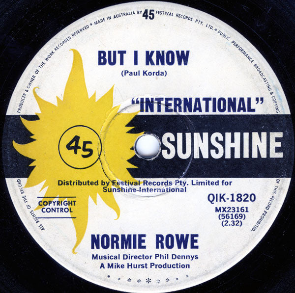 Normie Rowe : But I Know (7", Single)