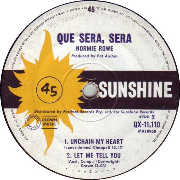 Normie Rowe : Que Sera Sera (7", EP)