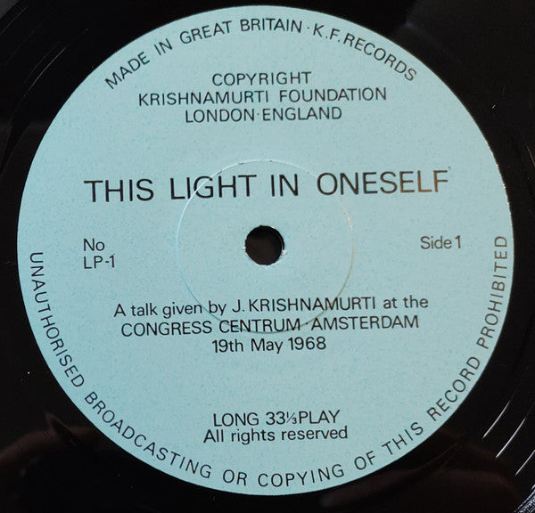 Jiddu Krishnamurti : This Light In Oneself (LP, Album)