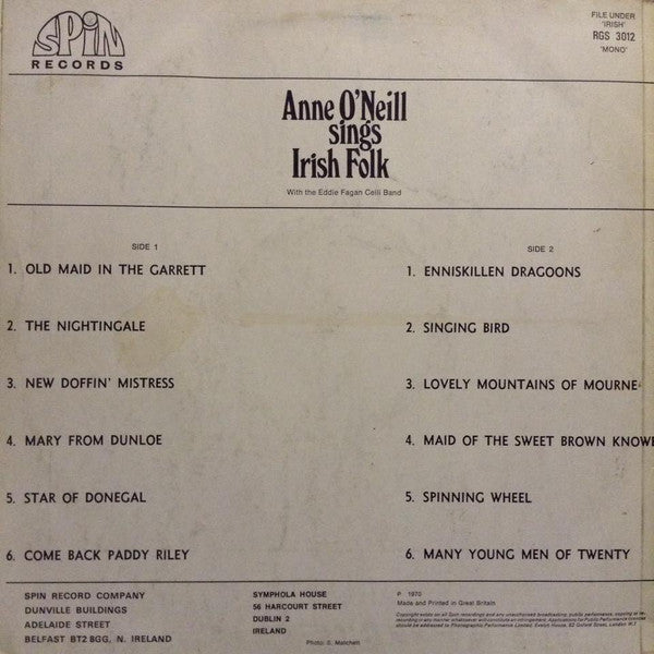 Anne O'Neill : Sings Irish Folk (LP)