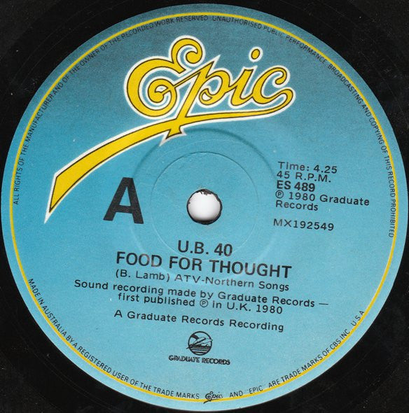 UB40 : Food For Thought (7", Single)