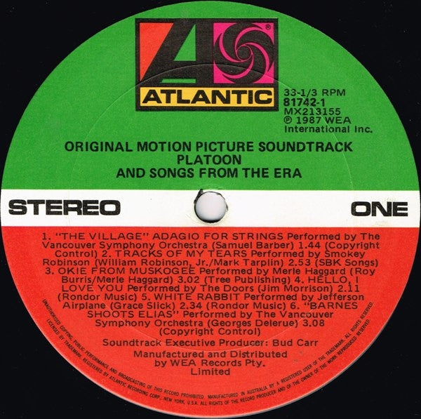 Various : Platoon (Original Motion Picture Soundtrack And Songs From The Era) (LP, Comp)