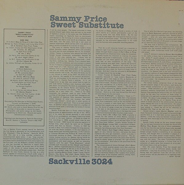 Sammy Price : Sweet Substitute (LP, Album)