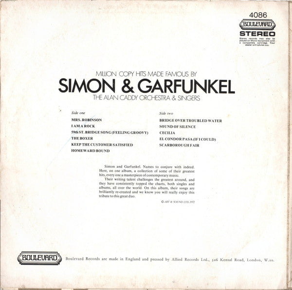 Alan Caddy Orchestra & Singers : Million Copy Hits Made Famous By Simon & Garfunkel (LP)