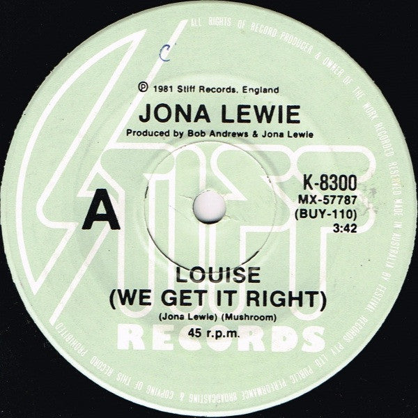 Jona Lewie : Louise (We Get It Right) (7&quot;, Single)