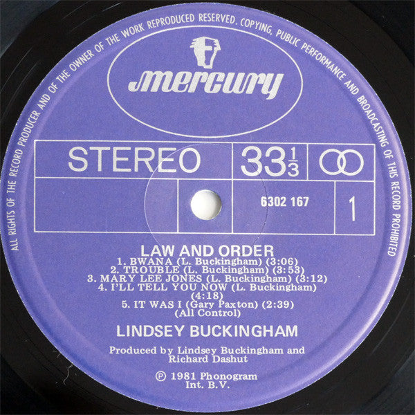 Lindsey Buckingham : Law And Order (LP, Album, Gat)