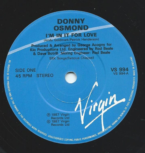 Donny Osmond : I'm In It For Love (7", Single)