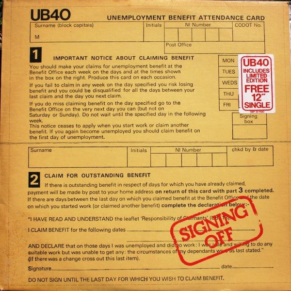 UB40 : Signing Off (LP, Album + 12")