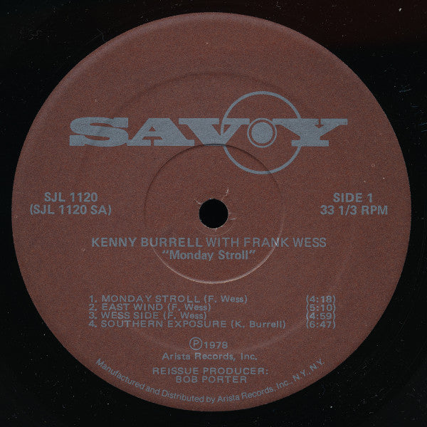 Kenny Burrell With Frank Wess : Monday Stroll (LP, Album, RE)