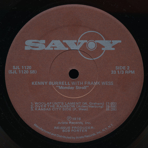 Kenny Burrell With Frank Wess : Monday Stroll (LP, Album, RE)