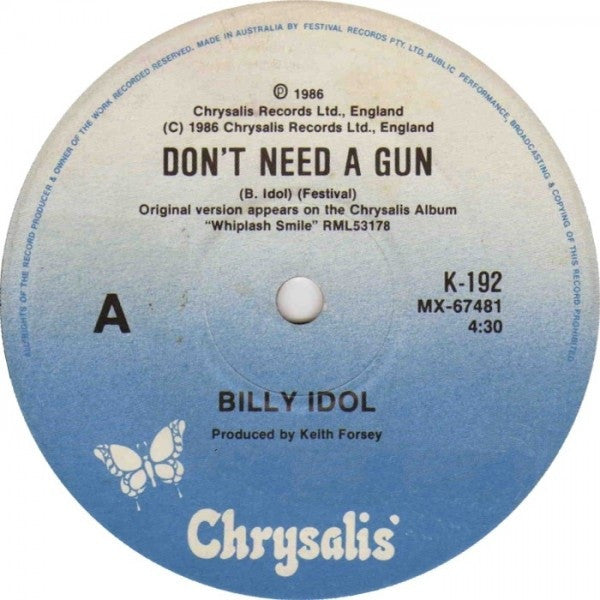 Billy Idol : Don't Need A Gun (7", Single)