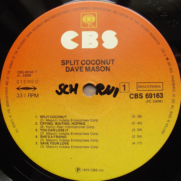 Dave Mason : Split Coconut (LP, Album, Gat)