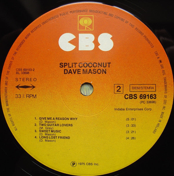 Dave Mason : Split Coconut (LP, Album, Gat)