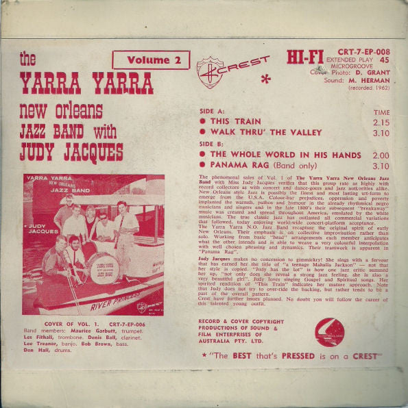 The Yarra Yarra New Orleans Jazz Band With Judy Jacques : Volume 2 (7", EP)