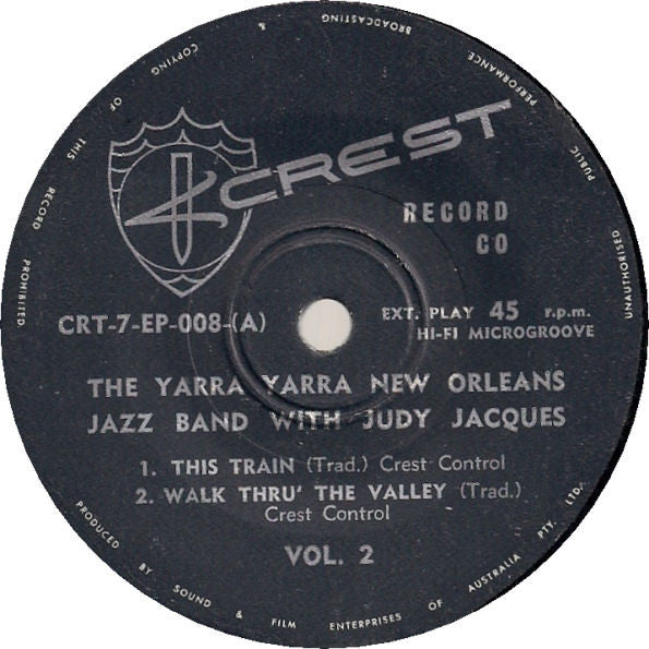 The Yarra Yarra New Orleans Jazz Band With Judy Jacques : Volume 2 (7", EP)